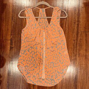 Yoana Baraschi Bright Orange/Grey Leopard Print Sleeveless Sheer Top, XS